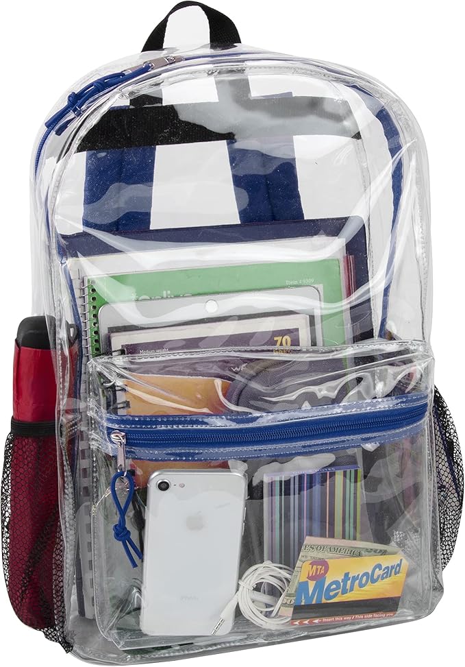 Trail maker Clear Backpack Heavy Duty with Padded Straps, Side Pockets for Kids, Boys, Girls, School, Stadium Approved Events