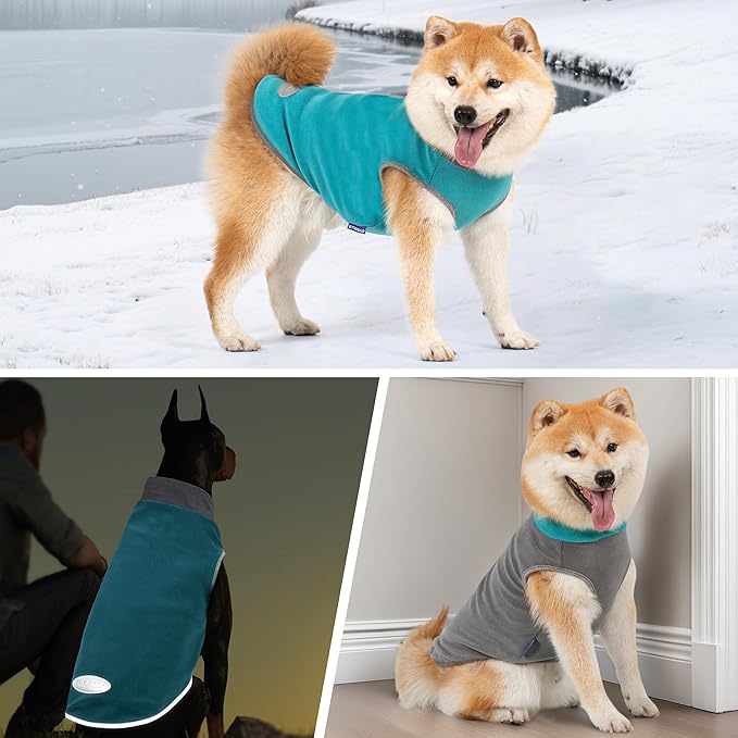 cyeollo 2 Pack Small Dog Sweater Stretchy Fleece Sweatshirt Boy Doggie Sweatshirt with Reflective Stripe Pullover Dog Clothes Pet Sweaters Turquoise & Grey