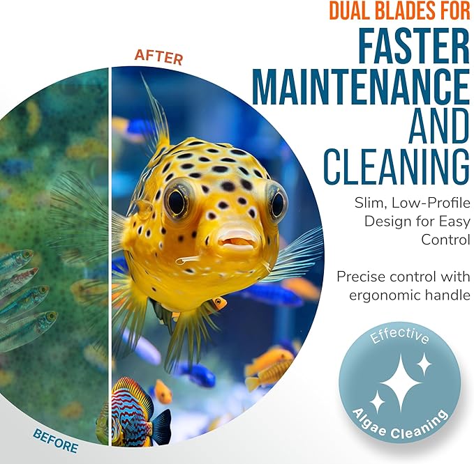FLIPPER EDGE Standard Limited Edition Clownfish Magnetic 2-in-1 Aquarium Cleaner for Glass and Acrylic Tanks up to 1/2" (12mm) Thick – Dual Blade Design with Floating Algae Scraper and Cleaning Tool