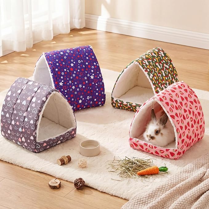 Cinnvoice 4 Pcs Guinea Pig Hideout, Guinea Pig Bed Tunnel, Rabbit Washable Small House Cage Accessories for Bunny Hedgehog Mouse Chinchillas Hamsters Ferrets Bearded Dragons Rats (Classic,9.8 in)