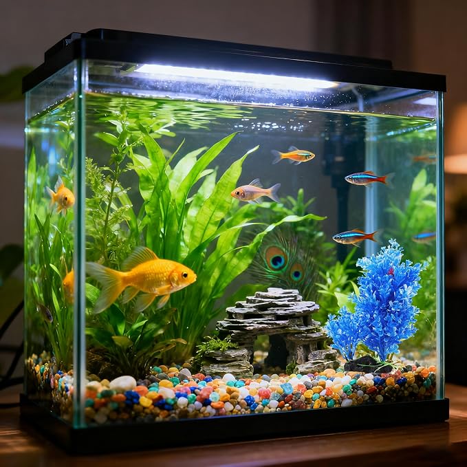 PINVNBY Artificial Plants for Betta Fish Tank,Plastic Aquarium Plant with Resin Base Realistic Goldfish Tank Aquatic Plants Decoration(Blue)