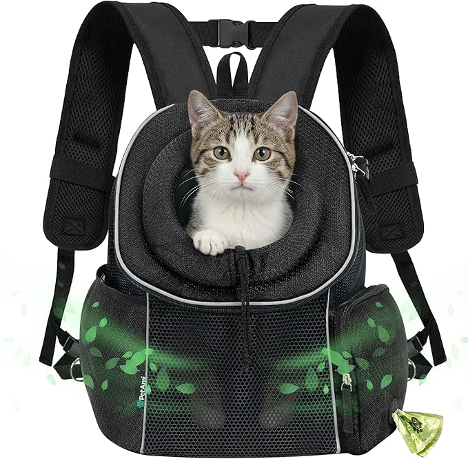 PetAmi Dog Front Carrier Backpack, Ventilated Adjustable Dog Pet Cat Chest Carrier Backpack, Dog Carrier for Hiking Camping Travel, Small Dog Puppy Medium Cat Carrying Bag, Max 10 lbs, Black