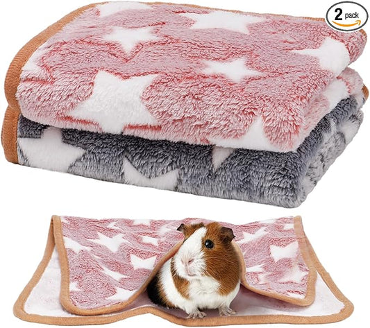 Guinea Pig Blanket, 2 Pack Warm Soft Coral Fleece Small Animal Blankets Washable Pet Cage Liners Sleep Mat Pad Cover for Rabbit Hamster Dog Cat Ferret Chinchilla Hedgehog Bedding, 24" x 16"