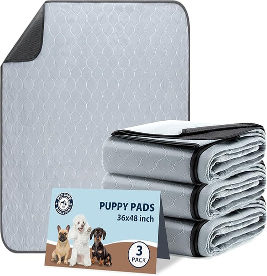 Washable Pee Pads for Dogs, Reusable Puppy Pads 36x48, 3 Pack, White Grey | Reusable, Fast Absorbent, Waterproof, Non-Slip, For Whelping, Training, Incontinence & Potty, For Dog Playpen, Crate, Car