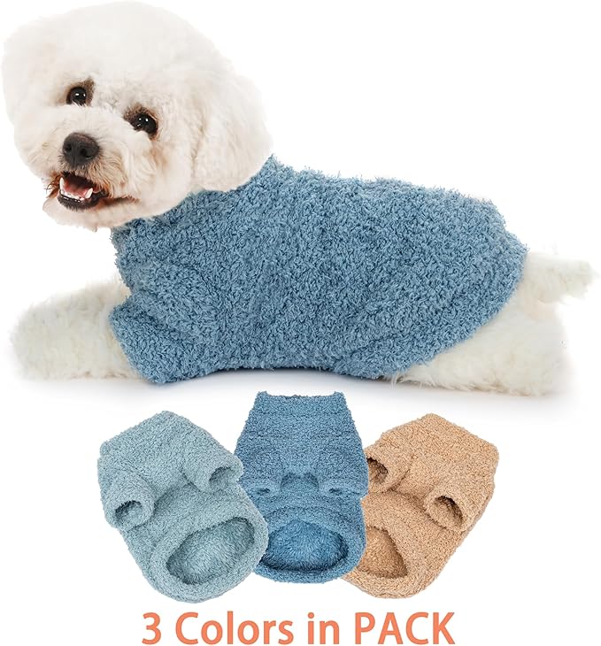 Dog Sweater, 3 Pack Sweaters for Small Dogs Girl, Dog Clothes for Medium Dogs Male or Boy, Ultra Soft and Warm Puppy Coat for Winter Christmas (Small, Light Blue+Blue+Khaki)