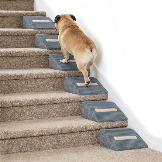 Foam Dog Ramp for Stairs, Low-Impact Climbing Dog Stairs for Senior Dogs | 5.1"H, 6 Pack, 40D High-Density Foam Won't Collapse, Protects Joints, Anti-Slip & Self-Sticky Pads, Washable Cover, Grey