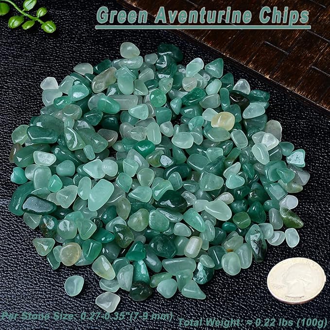 Erliway 100g Natural Green Aventurine Crystal Chips 7-9mm Tumbled Stones | Small Crushed Crystal Stone, Polished Crystals Chips for Fish Tank, Healing Tumbled Rocks for Reiki Jewelry Making Home Décor