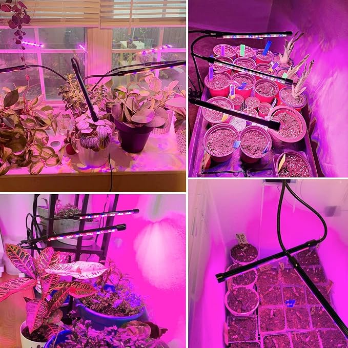 Plant Light, 2 Heads Grow Lights for Seed Starting with Clip, 2Pack | Full Spectrum Grow Light, Timer 6/12/16Hrs, 3 Spectrums, 5 Dimmable Levels, Flexible Gooseneck