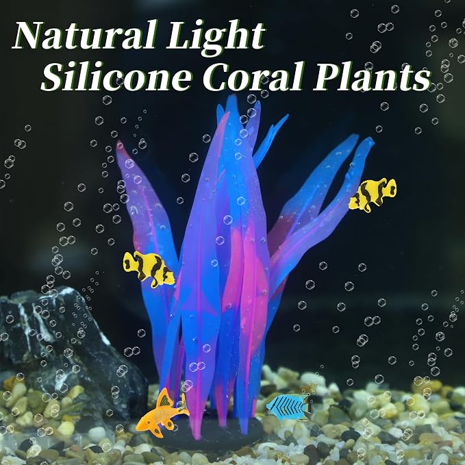 Aquarium Glowing Kelp Plant, Soft Silicone Glowing Decorations Blue 2pcs