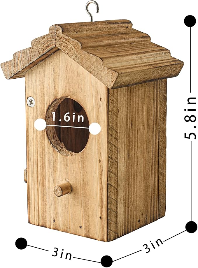 NATUREYLWL Hummingbird House for Outside Hanging, Mini Wood Birdhouse specifically for Hummingbird, Small Bird Nesting Box with Perch, Weather-resistant outdoor birdhouse, Dimensions:3.3*4.1*5.9 inch