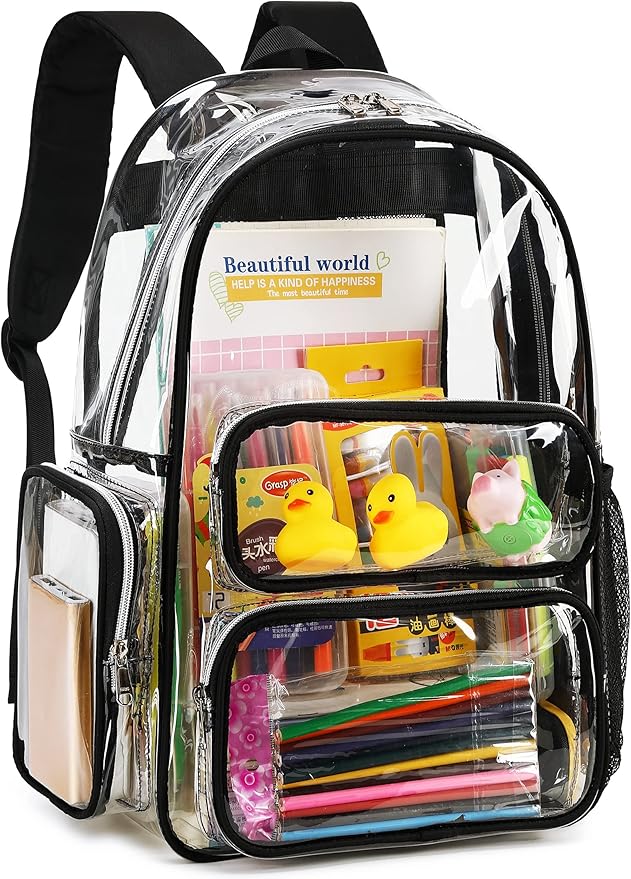 CAMTOP Clear Backpack Heavy Duty Clear Bag for Stadium Events See Through BookBag for Student School Work Festival Sport Travel (Black)