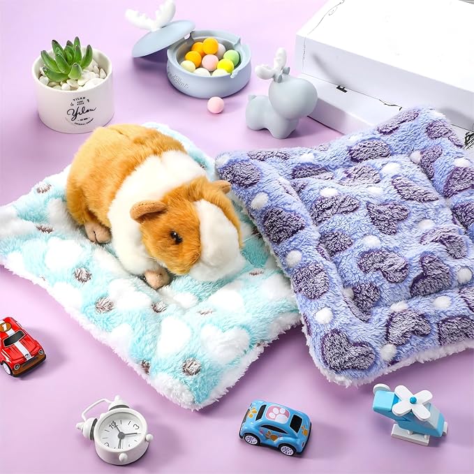 Jetec 3 Pcs Bunny Guinea Pig Beds Soft Bunny Mats Warm Guinea Pig Mat Small Animal Bed Pads Fleece Sleeping Pads for Indoor Rabbit Hamster Squirrel Hedgehog Chinchilla(Fleece,Heart,Purple)