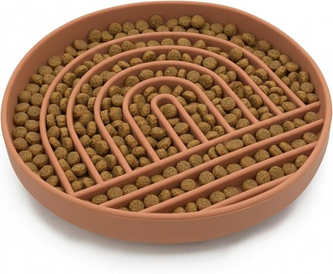 Should We Go? Slow Feeder for Dogs & Puppies, The Slowdown Bowl Silicone Slow Eating, Lick Mat Design, Reduces Gulping, Fits 2.5 Cups, 9.5” Across x 1.5” Tall, Mealtime Challenge, Large-Terracotta