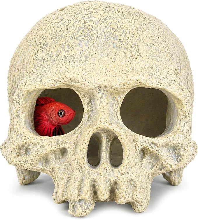 Skull Terrarium Decor Reptile Hideout for Tank(White) | Realistic Resin Skull Hideouts,Decorative Skeleton Head Caves for Betta Fish Juvenile Ball Python Gecko Tarantula
