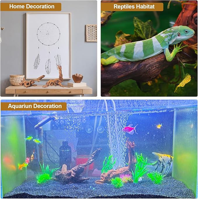 Natural Driftwood Decor for Aquarium Decorations Reptile Tank Accessories, Assorted Wood Branches Decorations on Reptile Fish Tank 2-10" 2 Pcs/4 Pcs/ 5 Pcs/ 6 Pcs (Pack of 2 (7.5 to 10 Inch))