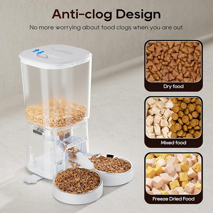 Petrice Automatic Cat Feeder for 2 Cats, 6L/25 Cups Cat Food Dispenser Programmable 30 Portions 6 Meals per Day, Timed Pet Feeder for Kitty Small Dogs with 10S Voice Record, Easy Setup, White