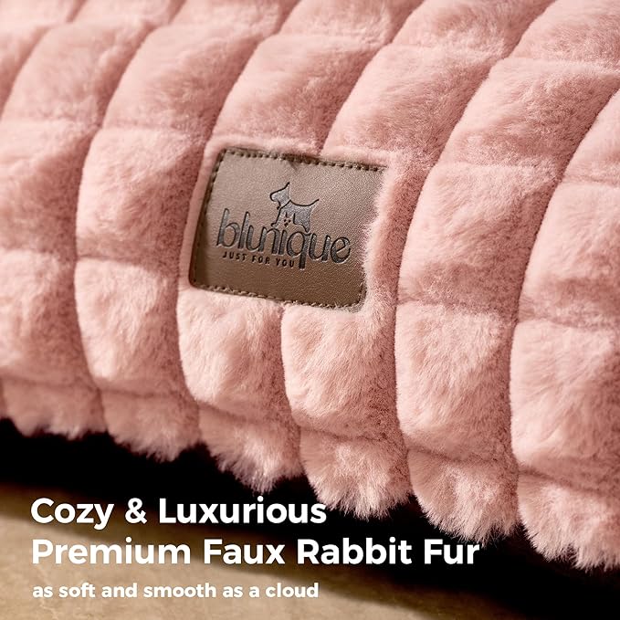 Cat Bed for Indoor Cats - Cute Pink Cat Couch Beds, Fluffy Pet Couch with Faux Rabbit Fur Washable Cover, Fuzzy Pet Sofa in 3D Diamond Pattern, 24inch