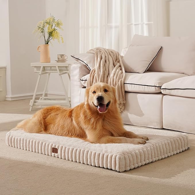 Orthopedic Dog Bed for Extra Large Dog, Waterproof Pet Bed for Crate,Non-Slip Bottom and Egg-Crate Foam with Removable Washable Cover Crate Bed,Cream,41"x27"x4"