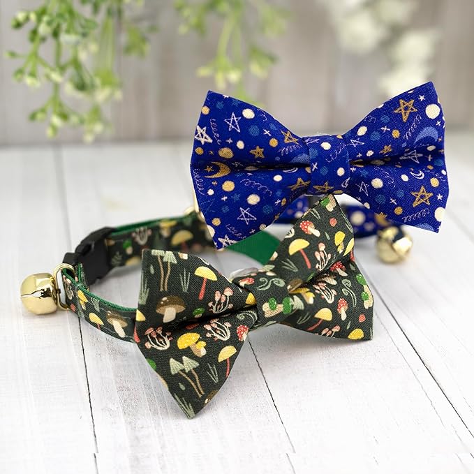 Ultra Joys Cat Collar with Bells - Breakaway Collar Kitten to Adult, Boy & Girl, Mushroom Large