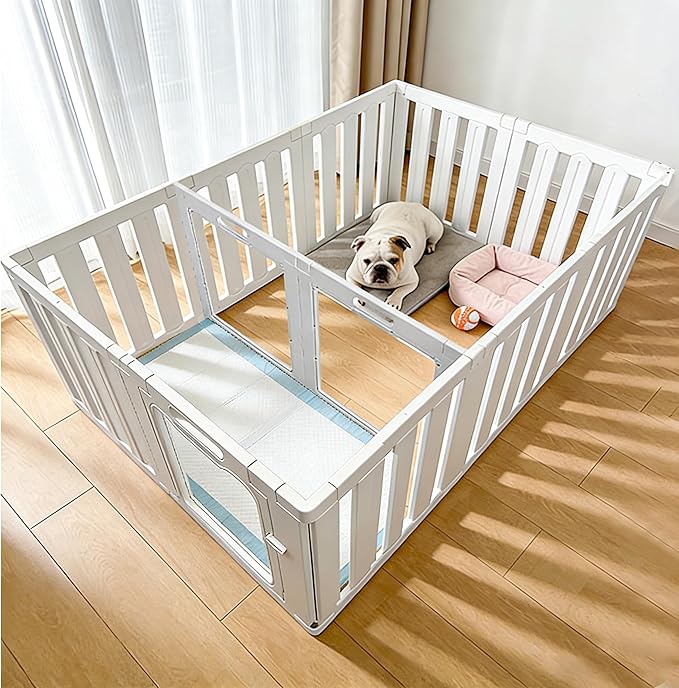 Acrylic Indoor Dog Playpen with Heavy Duty Door Lock,24" H 12 Panels DIY Puppy Playpen Pet Play Pen for Small Animal, Easy Assemble and Clean Plastic Pet Fence,White