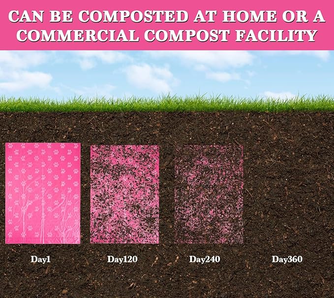 WDFAACK Biodegradable Dog Poo Bags with Holder-240 Large Poop Bags, Corn Starch Blended Compostable Bag, Extra Thick Strong Leak Proof Waste Bag for Dogs (Pink)