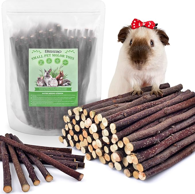 Bissap Apple Sticks for Rabbits, Natural Bunny Chew Toys and Treats for Chinchilla Guinea Pig Hamster Gerbil Small Animals Pet Apple Wood Stick Toys Teeth Grinding (460g/1lb)