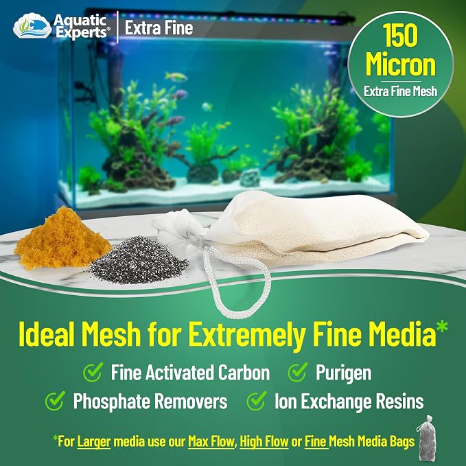 Aquatic Experts Extra Fine Aquarium Media Bag, Durable Drawstring Bags for Fish Tank Filters, 150 Micron Mesh, (Extra Fine, 3"x 4" - 4 Pack)