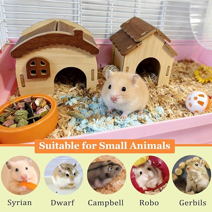 2PCS Hamster Hideout Hamster Wood House Maze Platform Detachable Cage Accessories for Dwarf Hamster Rat Gerbil Sugar Glider