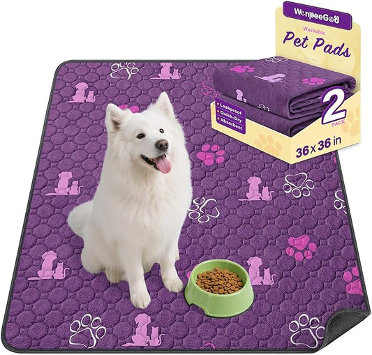 WanpeeGoo Washable Pee Pads, Puppy Pee Pad for Dogs, 2 Pack Absorbent Reusable Training Dog Pads Pet Puppy Pads, Non-Slip Potty Pads for Whelping, Playpen, Crate, Bed, Purple 36"x36"