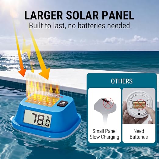 TempPro TempAir IPX8 Solar-Powered Pool Thermometer Floating with String | 0.9 °F accuracy, Double-Sided Large LCD Screen, Ultrasonic Sealing Design for Swimming Pool, Hot Tub, Cold Plunge, Ice Bath