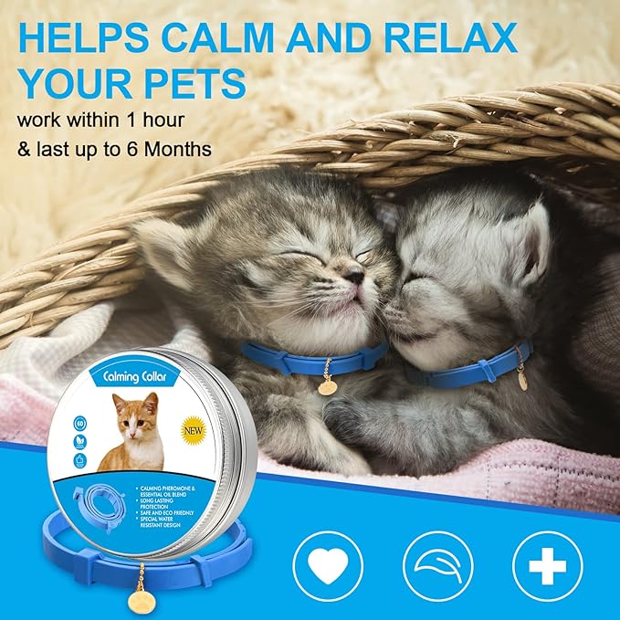 Weewooday 4 Pcs Cat Calming Collar Adjustable Pheromones Scent Relaxing Cat Collar with 2 Pendant for Puppies Reduce Stress Aggression Anxious, up to 15 Inches(Blue)