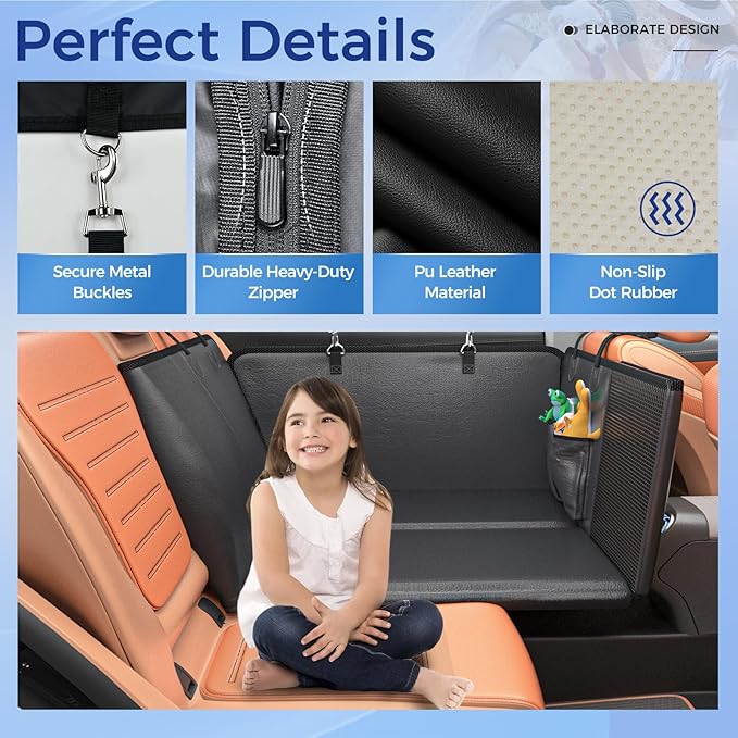 HOB4U Back Seat Extender for Dogs, Hard Bottom Dog Car Seat Cover for Truck Back Seat, Upgraded PU Leather Dog Hammock for Car, Waterproof, Anti Scratch, Larger Space, Holds 400lbs