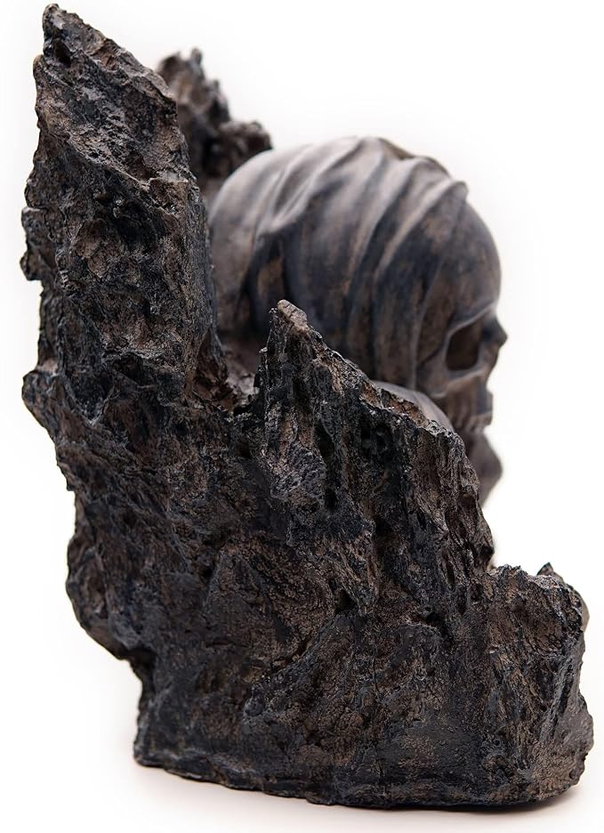 Allcolor Aquarium Skull Rock Decor, Skull Canyon for 10+ Gallon Tanks | A three-skull canyon centerpiece combines dark fantasy character with rugged rock texture.