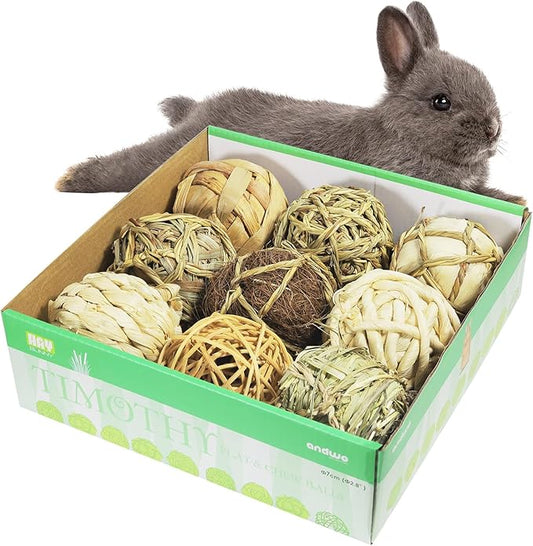 andwe Small Animals Play Balls Rolling Chew Toys & Gnawing Treats for Rabbits Guinea Pigs Chinchilla Bunny Degus - Pet Cage Entertainment Accessories (Pack of 9)