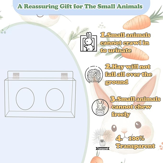 Xymoso Acrylic Rabbit Hay Feeder with Lid,Guinea Pig Hay Rack Holder Chinchilla Cage Accessories for Rabbits Guinea Pigs Bunny