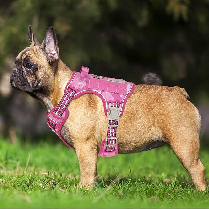 Beebiepet Heavy Duty Tactical Dog Harness for Medium Dogs, No Pull Adjustable Pet Harness Reflective Service Training Easy Control Pet Vest Military K9 Working Dog Harnesses- Medium, Pink Camo