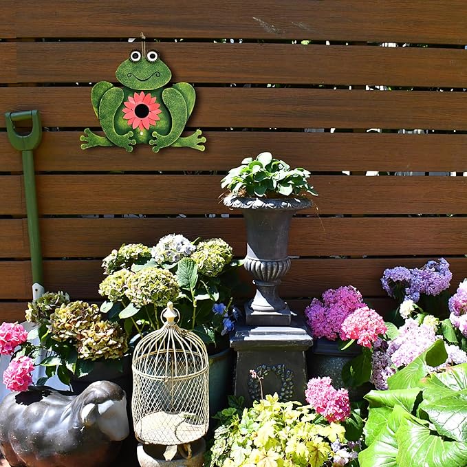 Linfevisi Wooden Bird House Frog Bluebird Nest Box Birds Boxes Home Wood Birdhouses Hanging Outdoor Decorative for Wren Finch Chickadee Sparrows Cardinals Garden Tree