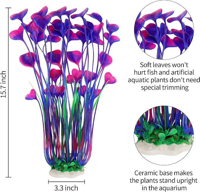 MyLifeUNIT Aquarium Plants, 2 Pack Tall Plastic Plants for Fish Tank Decorations, 15.75 Inches (Purple)