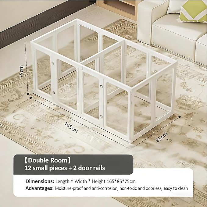 Clear Acrylic Dog Playpen with Door,23.6" Puppy Playpen,Easy Assemble Pet Fence,10-Panel for Puppies/Small Dog Play Pen Indoor (White, 23.6 Inch-H, 10 Panel) (White, 75cm+12p+2D)