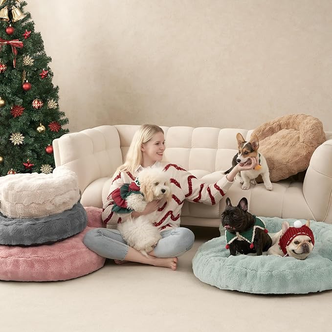 EHEYCIGA Dog Bed Medium Size Dog, Fluffy Small Dog Couch with Removable Washable Cover, Bolster Pet Sofa, Waterproof and Non-Slip, 30" x 30"x 8.5", Cream