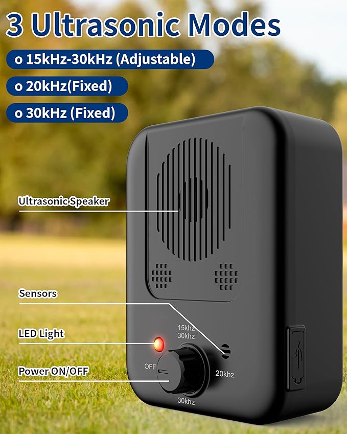 Ultrasonic Bark Control Device – 3 Adjustable Modes for Small, Medium & Large Dogs, 32ft Range, Suitable for Indoor & Outdoor Use (Black)