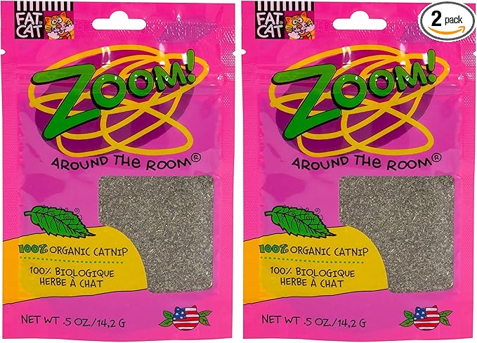 Petmate Organic Catnip - Hoots Zoom Around the Room Catnip - Grown & Harvested in USA 0.5oz Pouch,(Pack of 2)