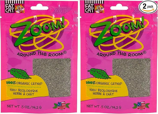 Petmate Organic Catnip - Hoots Zoom Around the Room Catnip - Grown & Harvested in USA 0.5oz Pouch,(Pack of 2)