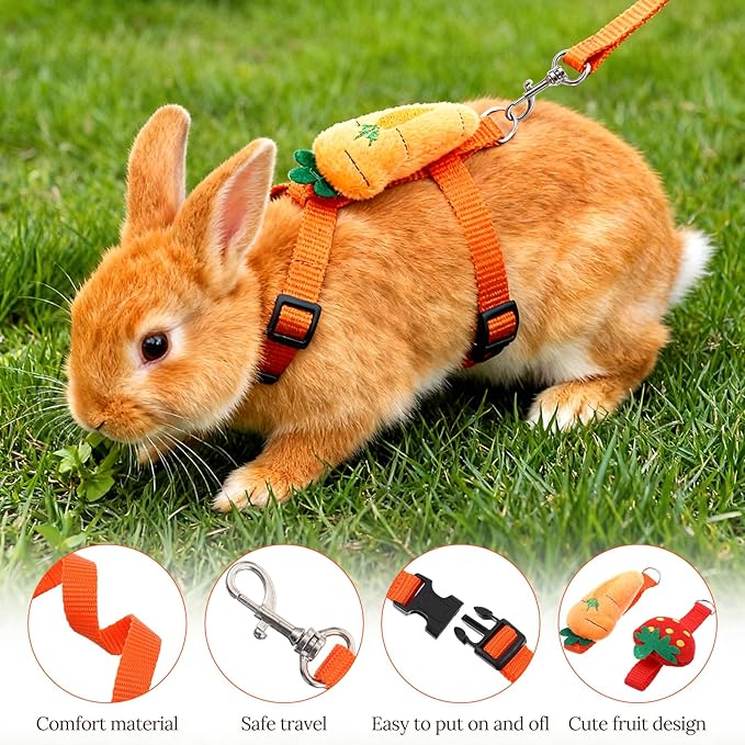 2PCS Bunny Harness and Leash Guinea Pig Leash Rabbit Bunny Leash Kitten Harness and Leash Set for Guinea Pig Ferret Cat Puppy Duck Small Pets Outdoor Walking
