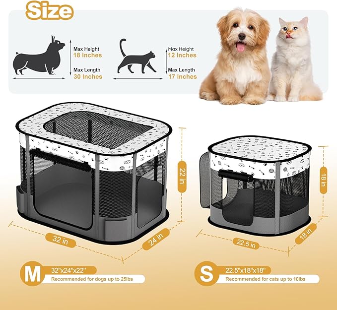 Portable Cat Playpen, 8-Rod Reinforced Kitten Dog Puppy Playpens, Foldable Play Pen for Indoor Cats Enclosed Pet Kitty Doggy Outdoor, Collapsible Tent Kennel Cage Corral