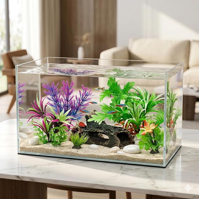 Fish Tank Decorations Artificial Small Resin Hideout Cave Plants | Resin hideout cave for fish tank decor, 6pcs aquarium decoration with lifelike plants, reduce stress for small tropical fish