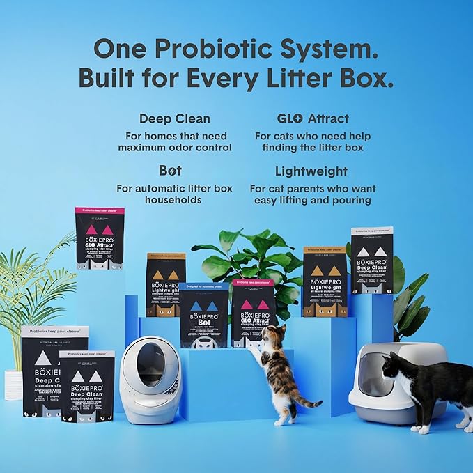BoxiePro Bot Probiotic Cat Litter for Automatic Litter Boxes, 40+ Day Odor Control, Clumping Clay Kitty Litter, Odor Eliminating Probiotics, Low Dust, No Fragrances, 16 lb