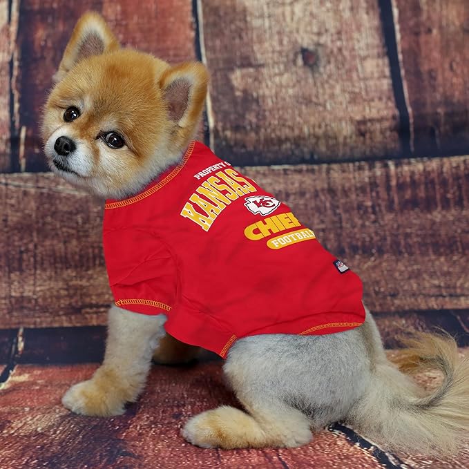 NFL Kansas City Chiefs Dog T-Shirt for Pets, Size Small. Officially Licensed Pet Shirt with Team Logo, Soft Stretchable Comfort Fit Apparel for Dogs & Cats