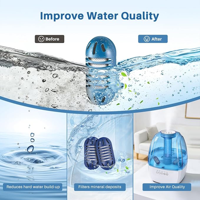 12 Pack Demineralization Cartridge for Humidifier | Compatible with HoMedics Ultrasonic Humidifier&Most Humidifiers, Prevent Hard Water Build-Up, Purifies Water, Part UHE-HDC4