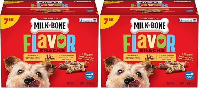 Milk-Bone Dog Treats, Flavor Snacks, Small Biscuits, 14lbs | 2 Pack of 7lbs | Crunchy Texture | Reduces Tartar